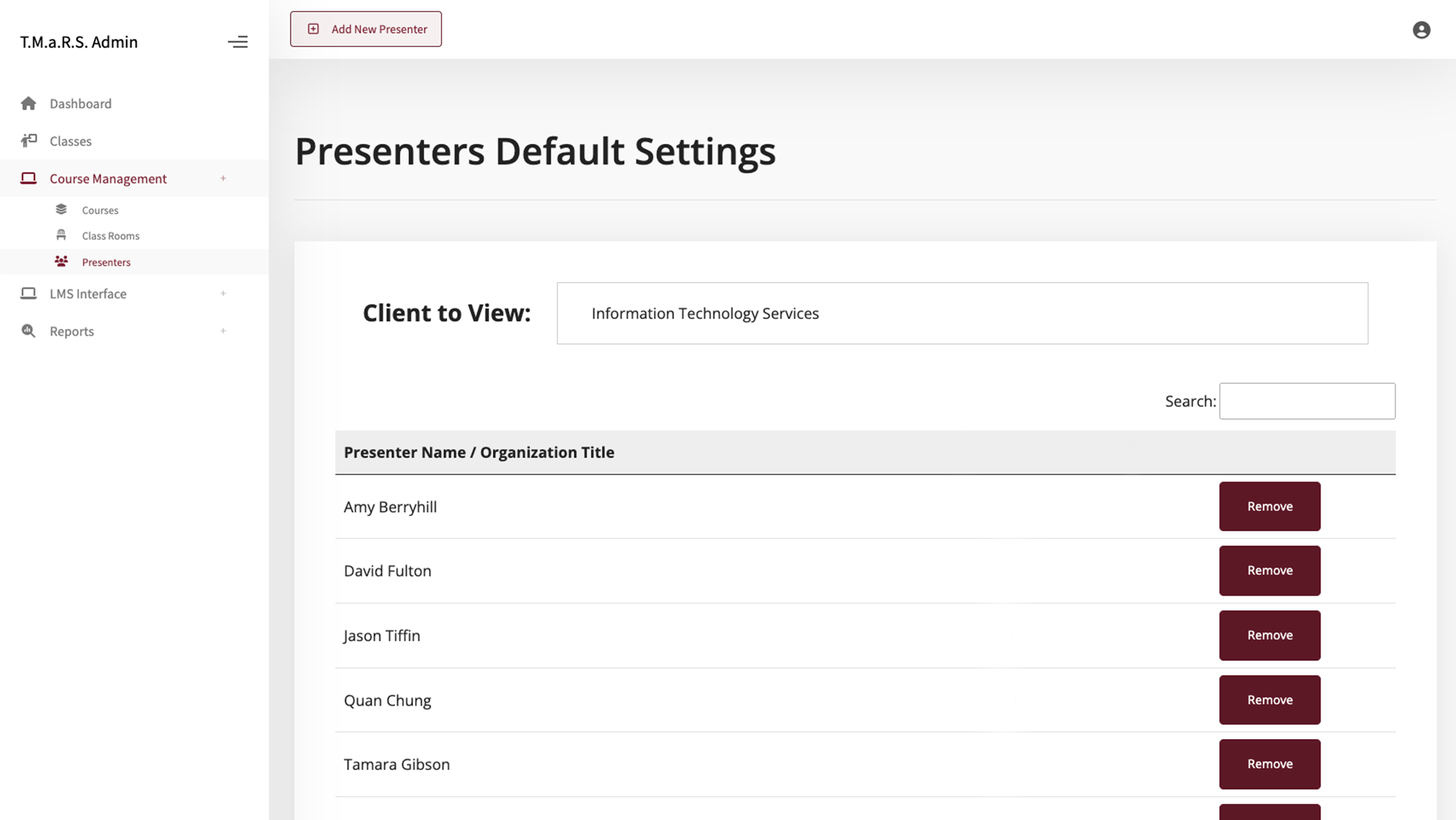 Presenters page