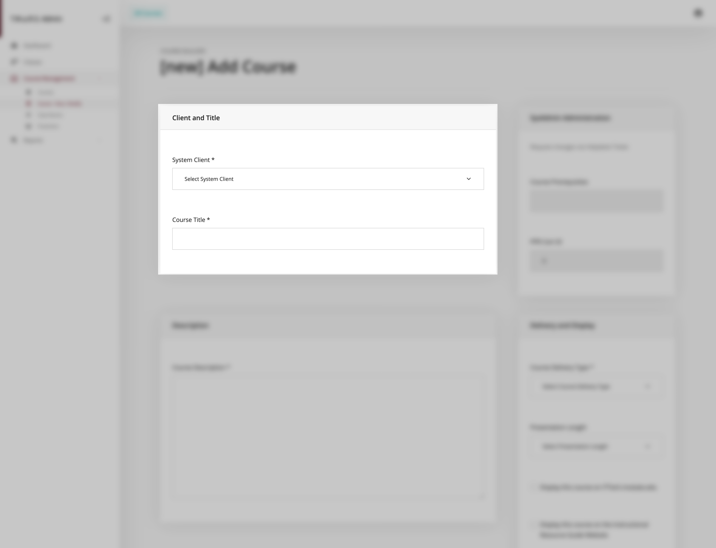 Add new courses page client and title box