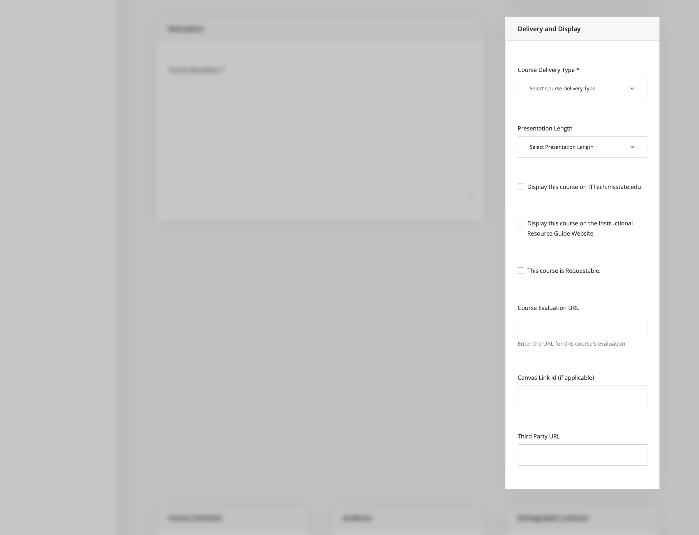 Add new courses page delivery and display box