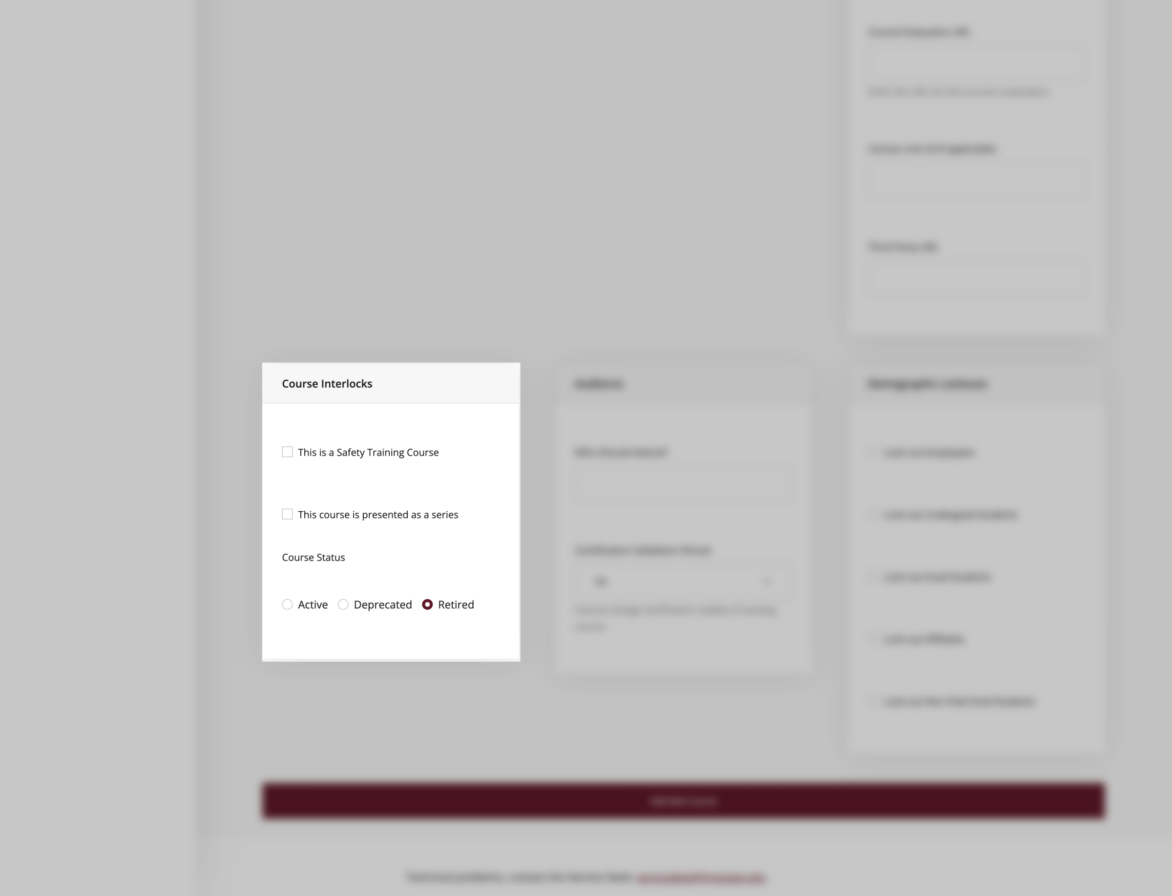 Add new courses page course interlocks box