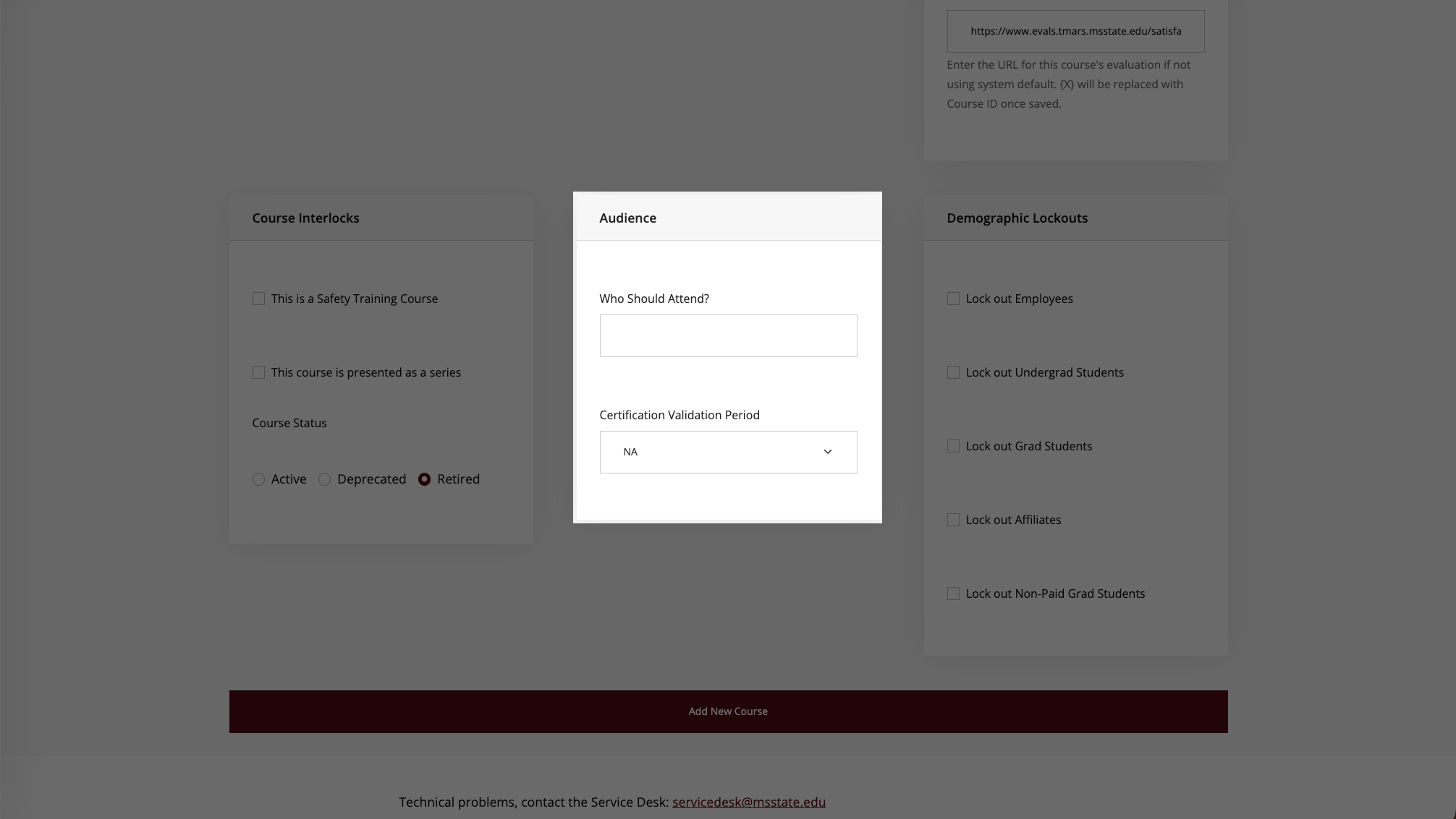 Add new course audience section