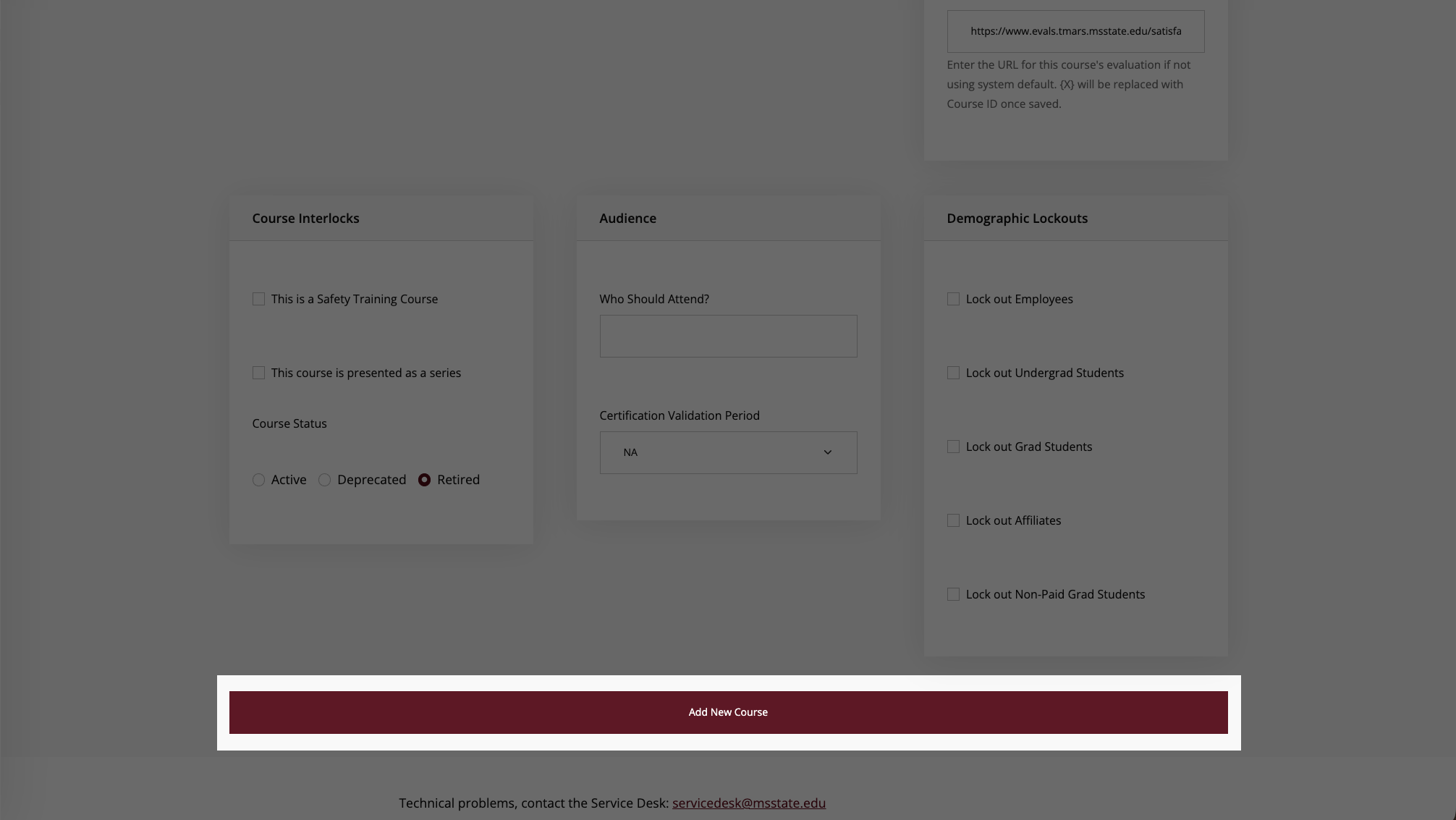 add new course button section