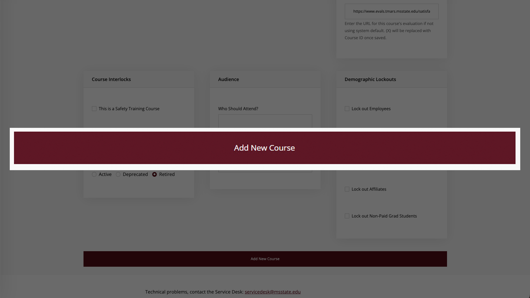 add new course button section detail