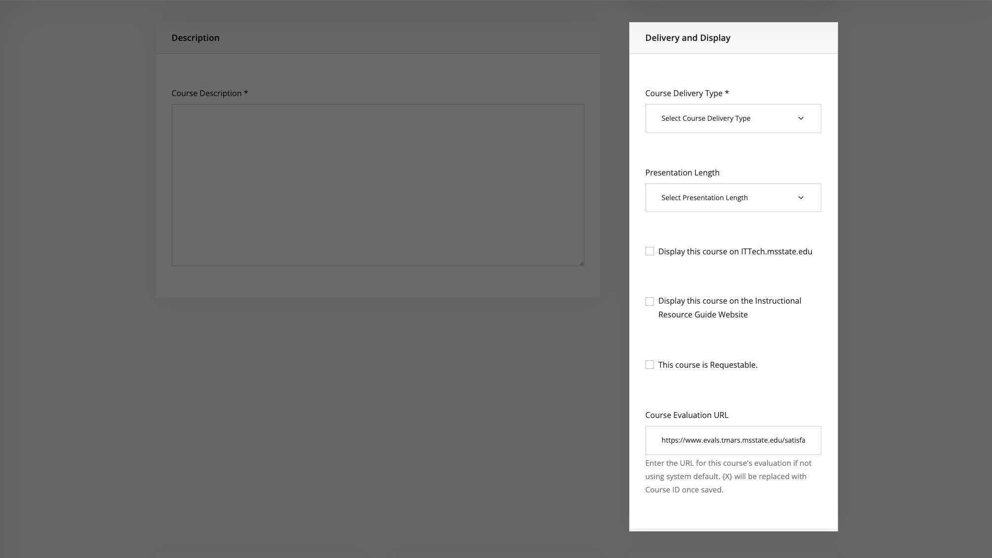 Add new course delivery and display screen