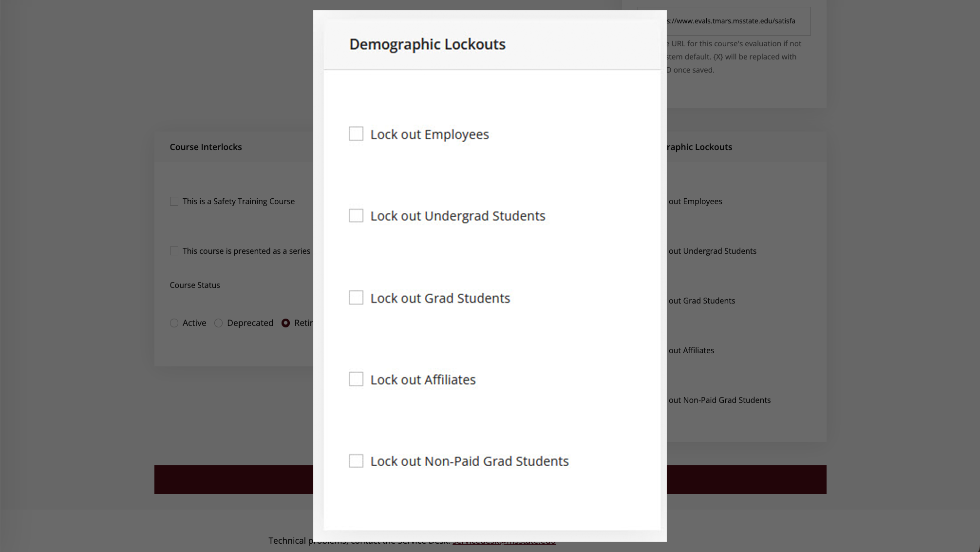 Add new course demographic lockouts section detail