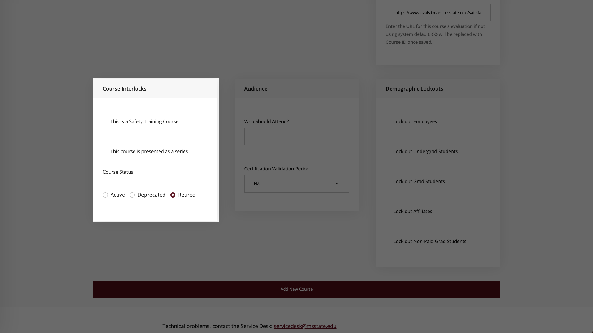 add new course interlocks section