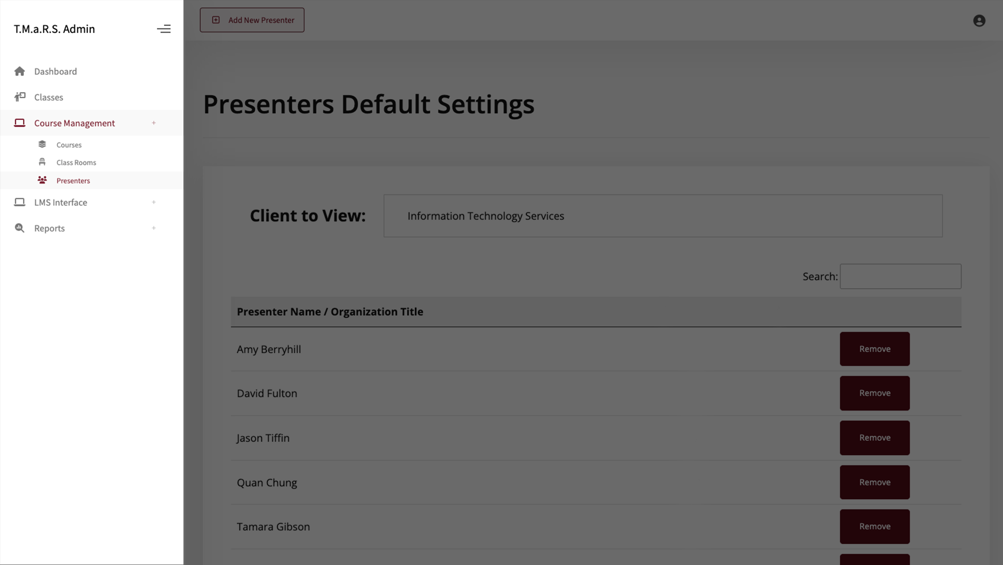 Presenters Page Sidebar