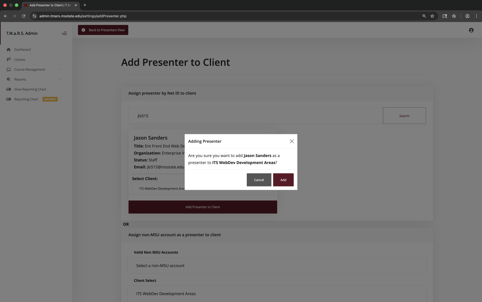 Add Presenter Confirm
