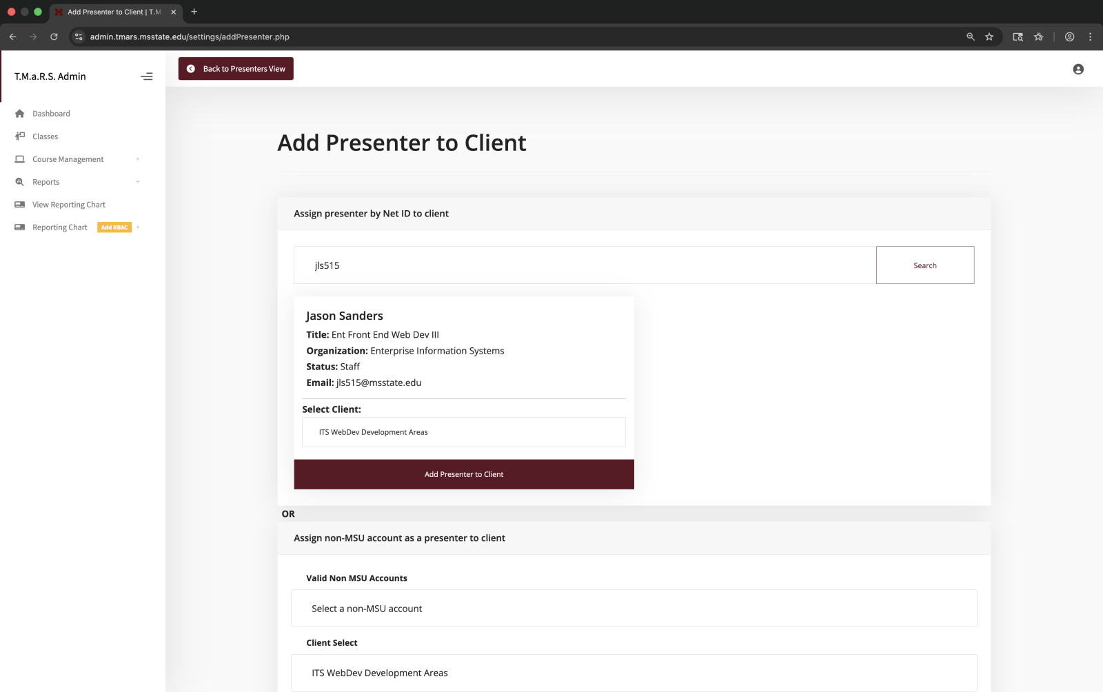 Add Presenter Search