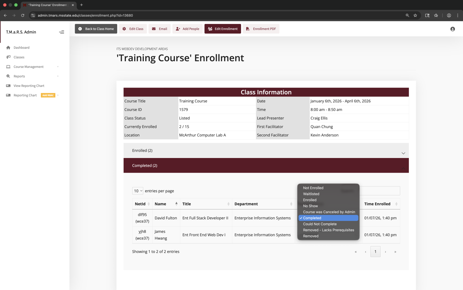 Enrollment Status List