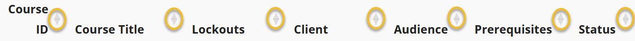 Columns with sort buttons