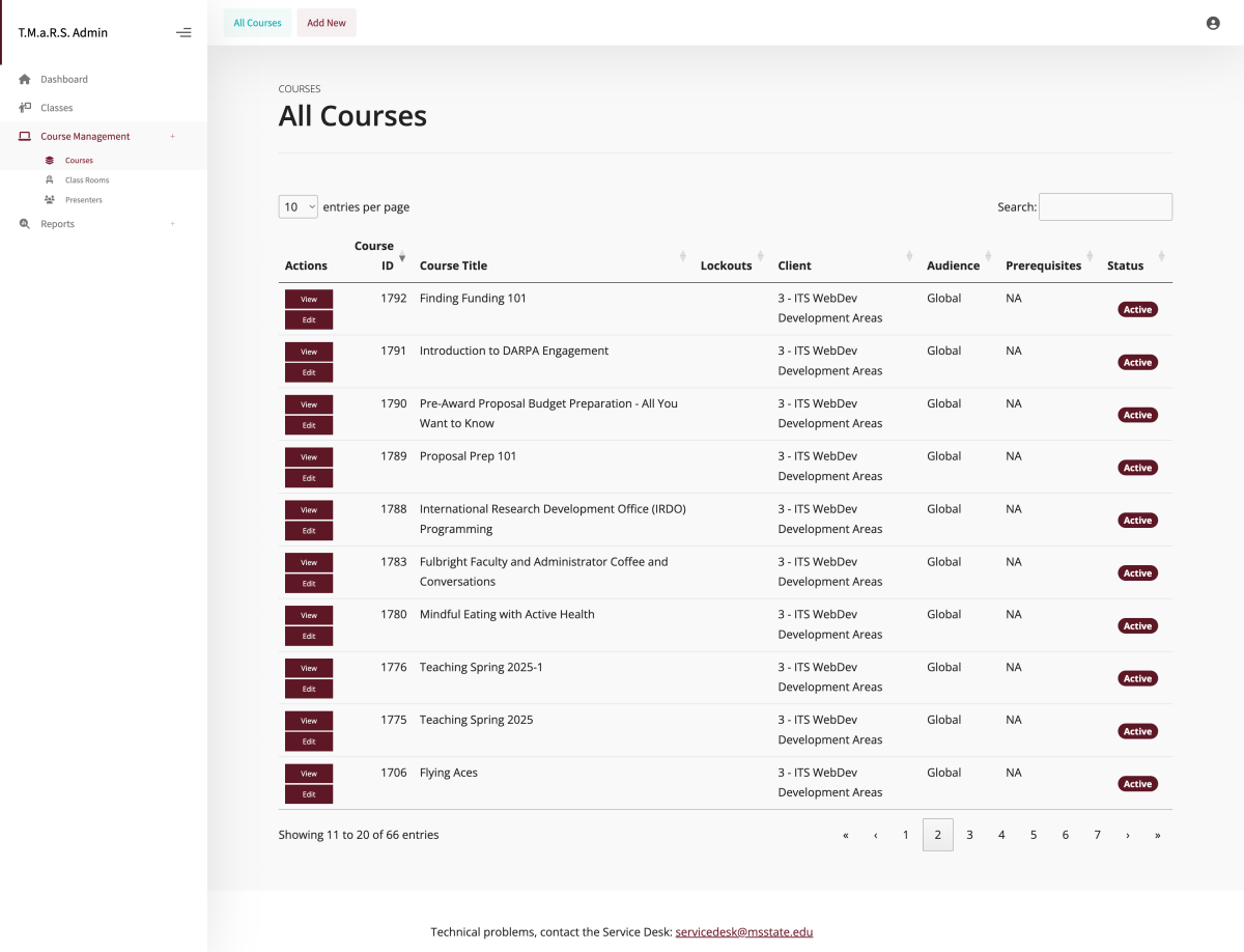 All Courses Overview Page