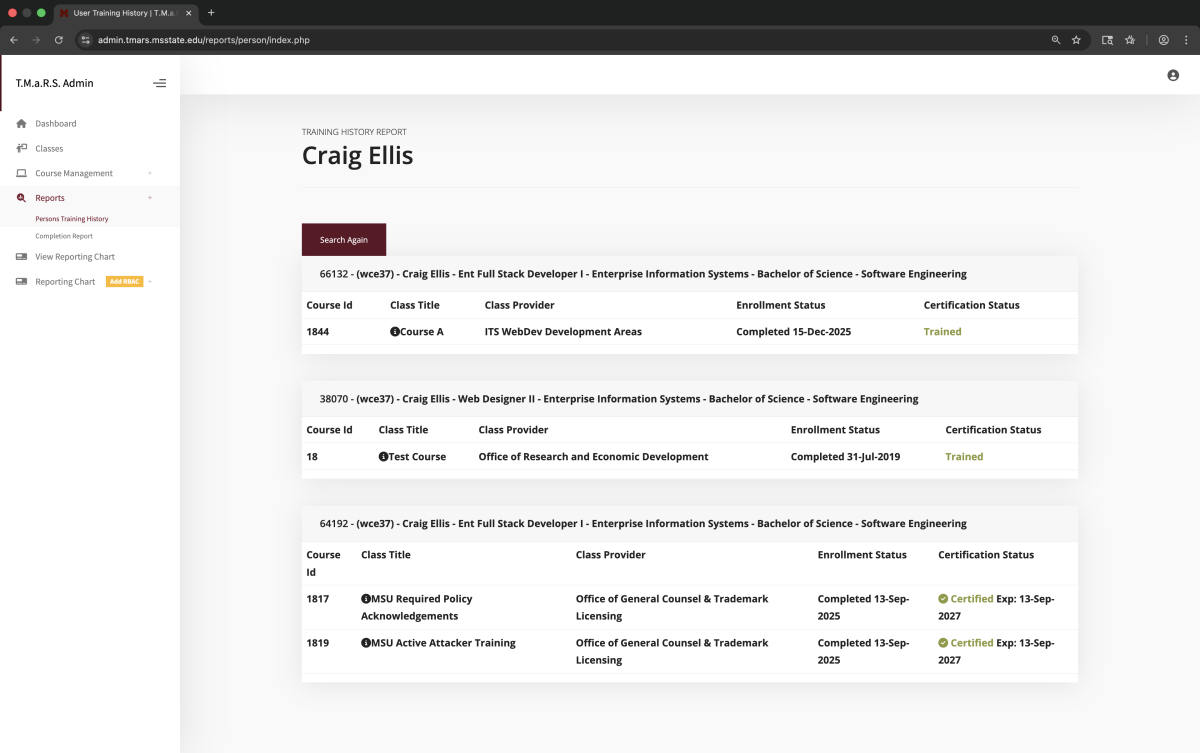Reports Training History