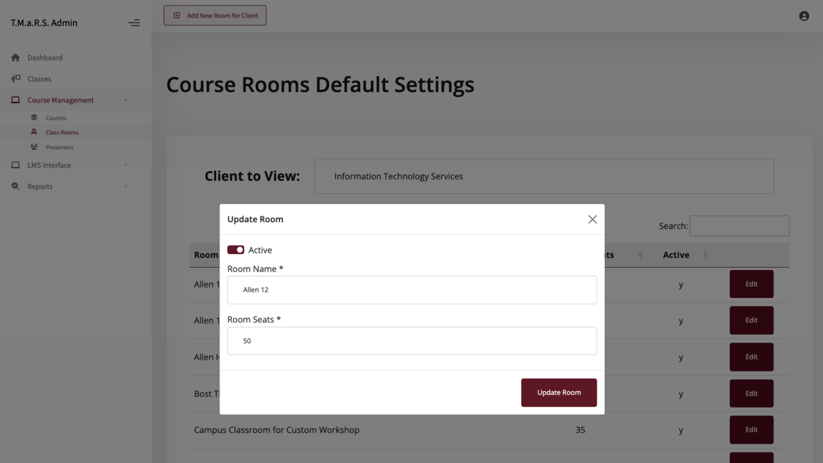 Classrooms update modal