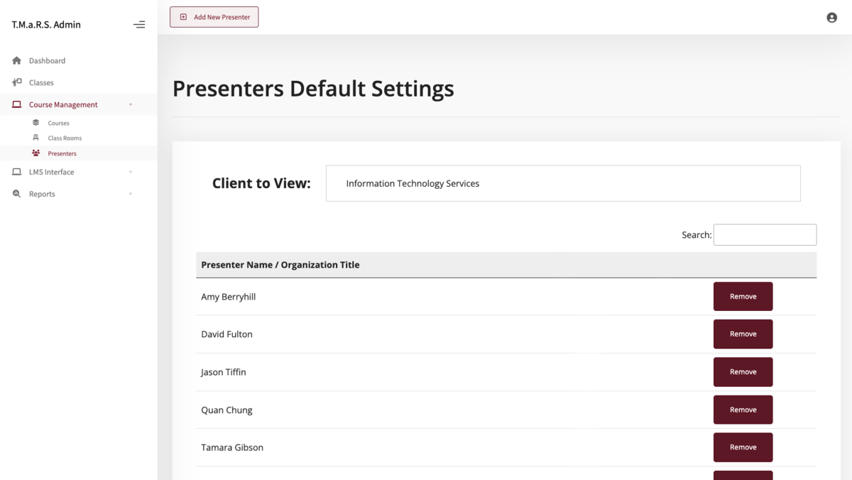 Presenters page